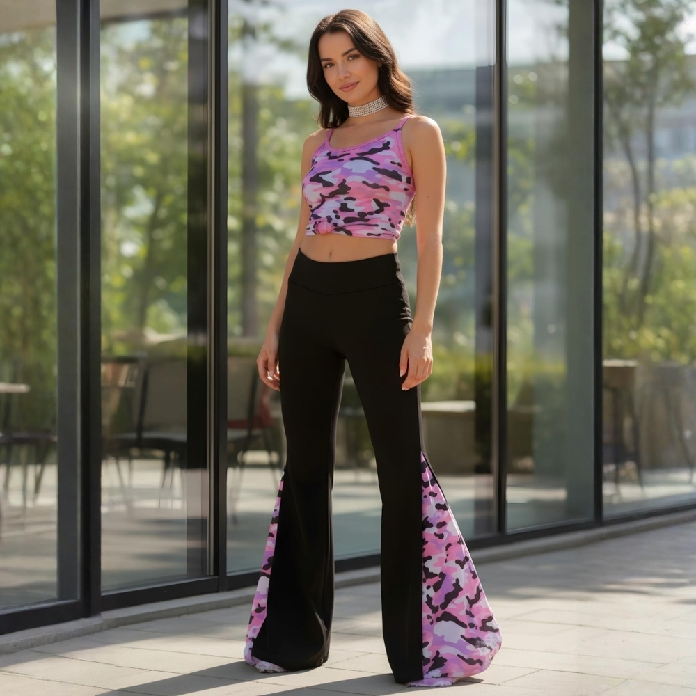 Sugar Thrillz ✦ Snowflake Cadet Flare Jeans ✦ Pink Camo Panel Festival Stretch S